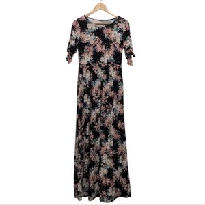 Floral Maxi Dress Super Soft Short Sleeve Full Coverage Pockets Medium